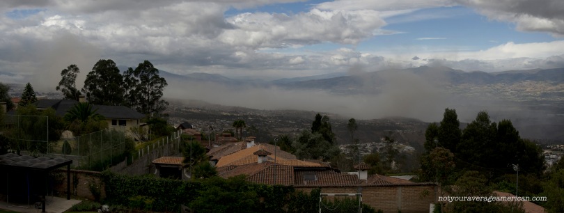 Dust rising in the distance from the 5.1 earthquake that took place on 8 August 2014 near Quito, Ecuador.
